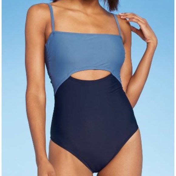 Kona Sol Other - Kona Sol Colorblock Medium Coverage One Piece Swimsuit Blue Cutout Detail